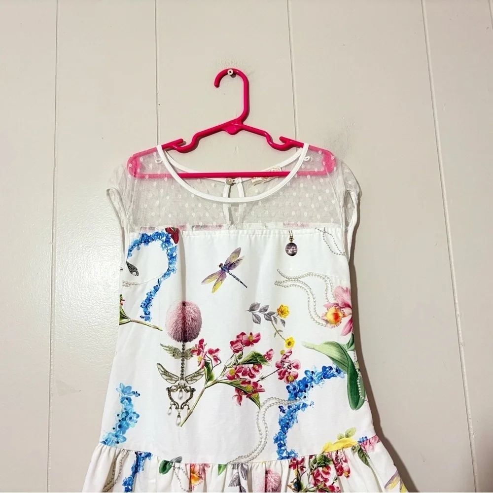 MONNALISA Italy Girls Cotton Floral White Dress Size 9